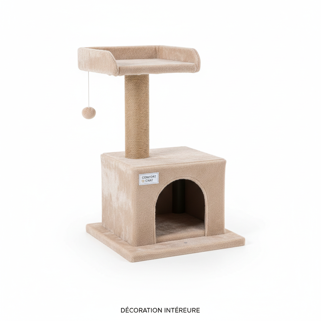 Arbre à chat compact avec griffoir et niche