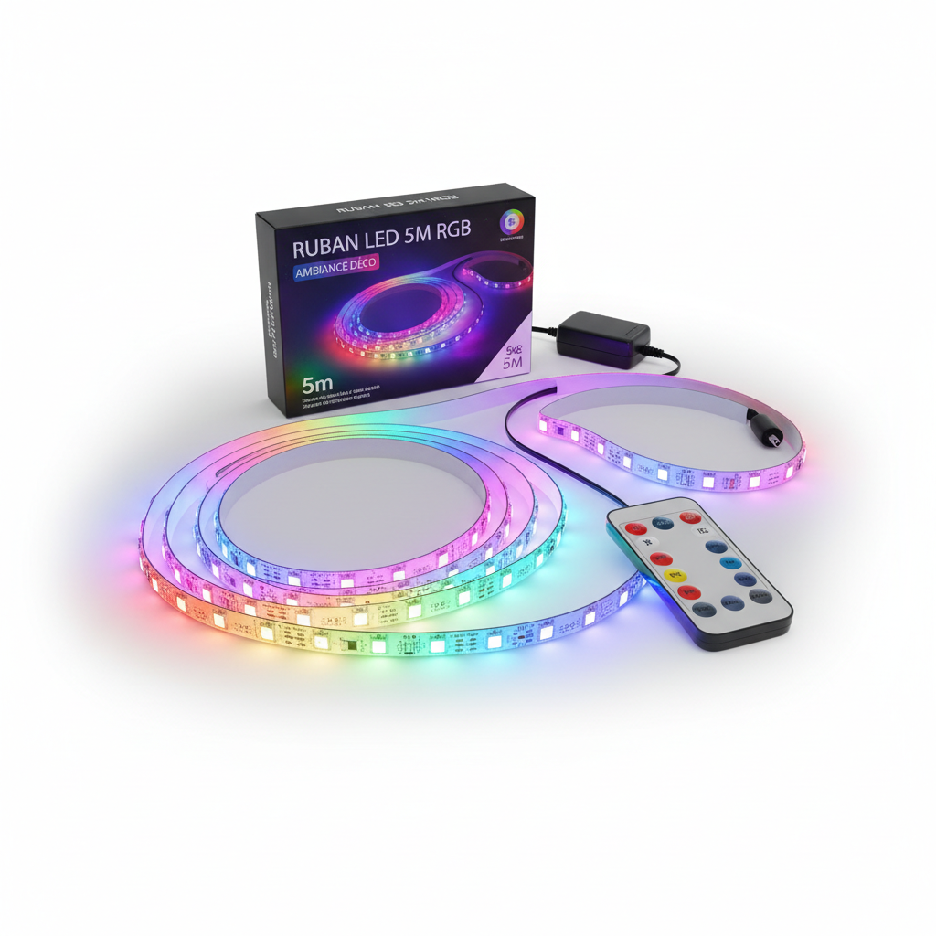 Ruban LED 5m RGB avec télécommande