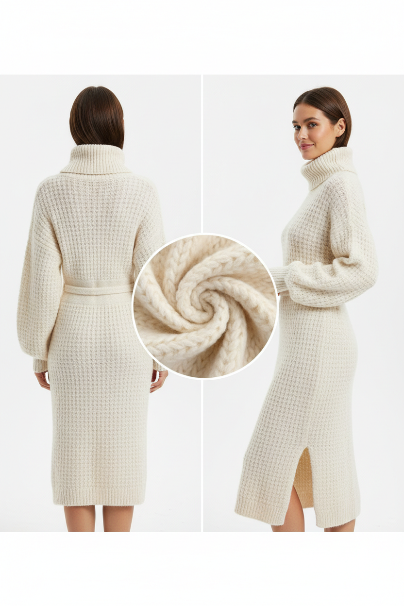 Robe Pull Femme Col Roulé – Maille Douce Hiver