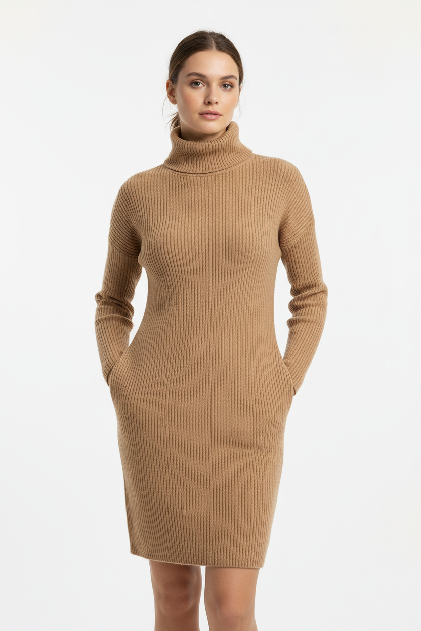 Robe Pull Femme Col Roulé – Maille Douce Hiver